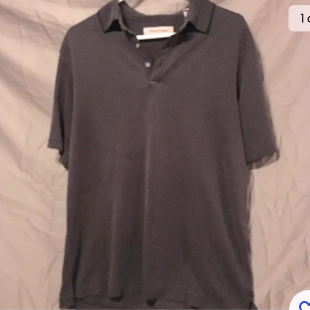 Mens Tommy Bahama size med short sleeve polo black/ gray striped